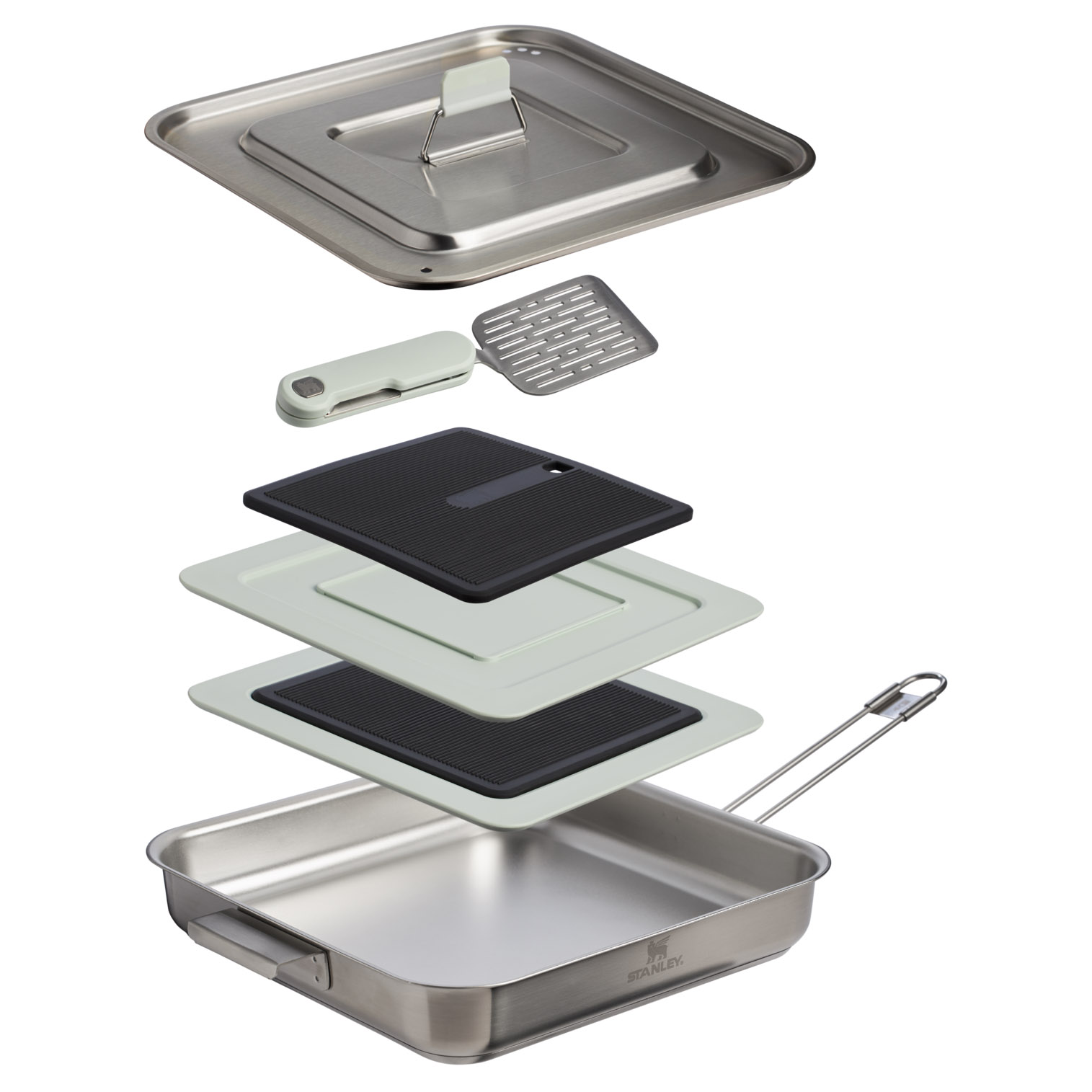 Stanley The Wildfare Pro Square Pan Cookset 5-piece set | 2 QT Pale Pebble + Stone | TFP057841